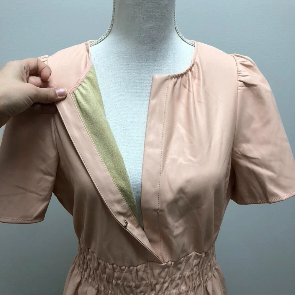 Anthropologie Faux Leather Fit And Flare Dress Womens Medium Pink Coquette